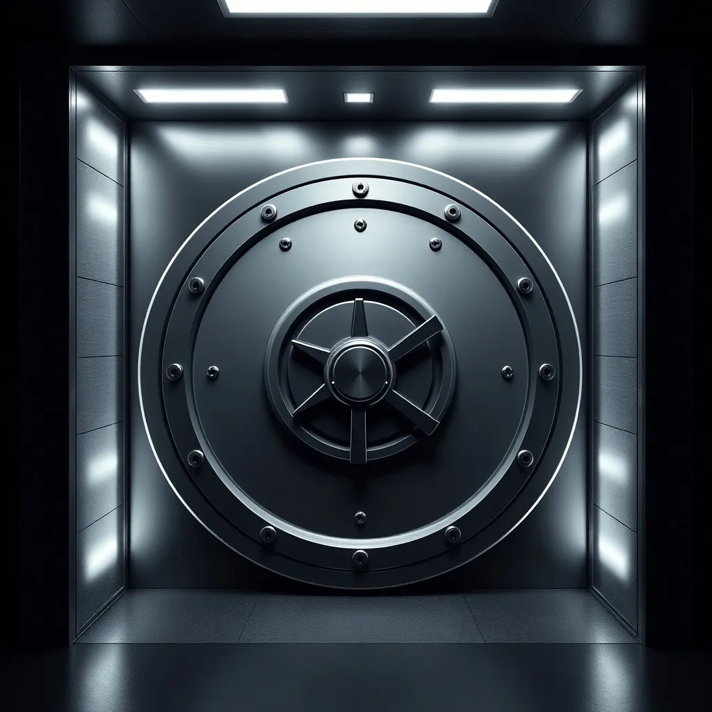 A modern high-tech bank vault door with minimalist lighting,