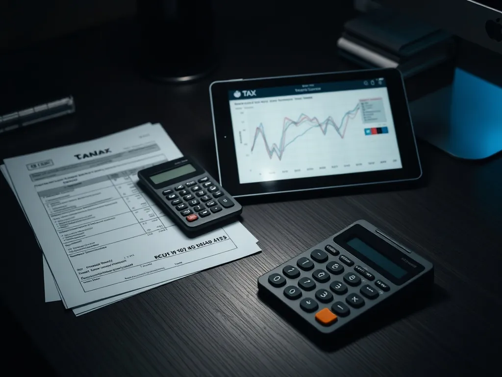A professional office desk with a calculator, Canadian tax f